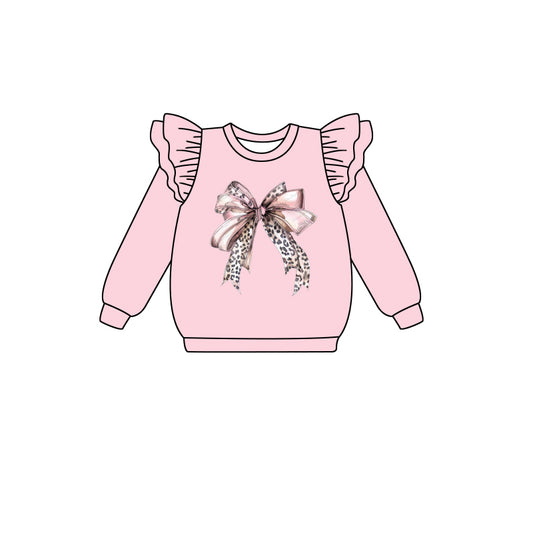 Baby Girl Long Sleeves Bow Pink Ruffle Shirt