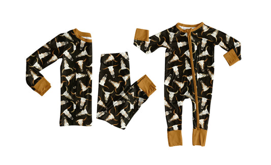 ( Moq 5 Each Style ) Baby Boy Toddler Cow Western Sibling Pajamas Romper Set