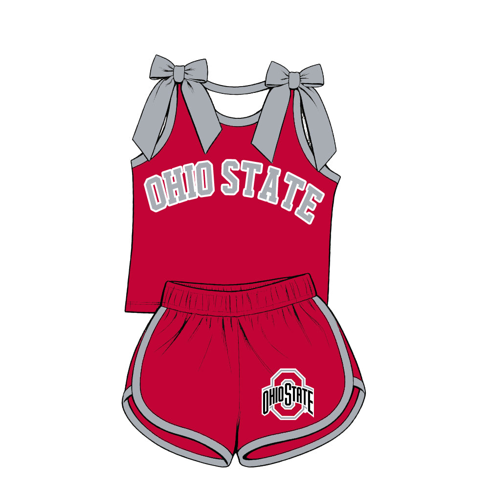 ( Moq 5 ) Baby Girls Kids Sleeveless Bows Shirt Shorts Team Set Cheer Clothes