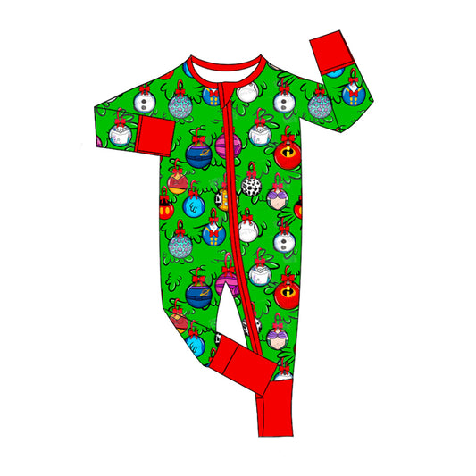 Baby Boy Infant Long Sleeves Christmas Zipper Green Romper