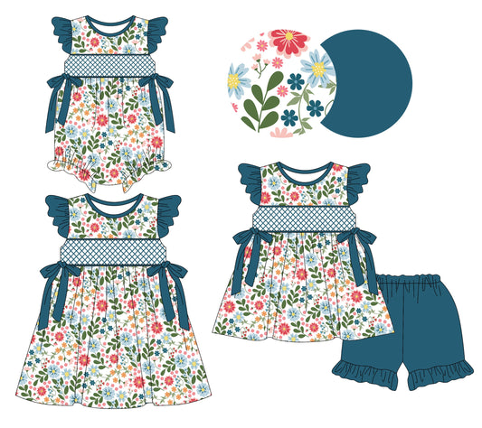 Baby Girl Short Sleeves Flower Bows Sibling Romper Dress Set ( Moq 5 Each Style ) 3.8