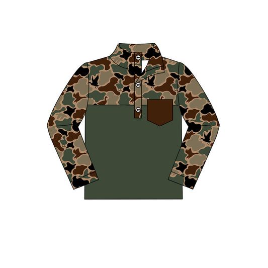 Baby Boy Kids Toddler Long Sleeves Duck Camo Green Buttons Shirt Tops