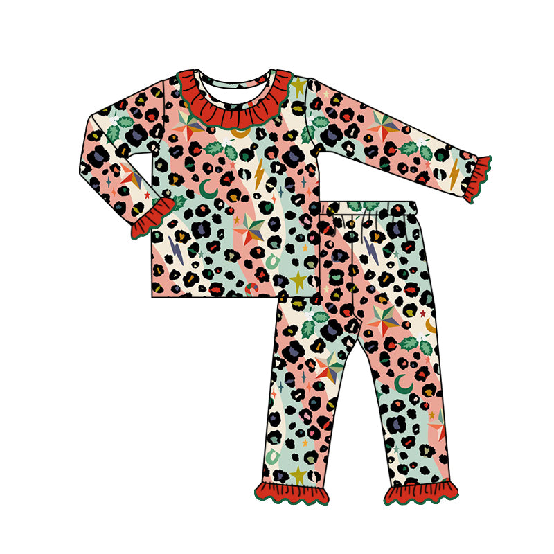 Baby Girl Long Sleeves Colorful Leopard Shirt Pants Pajamas Set