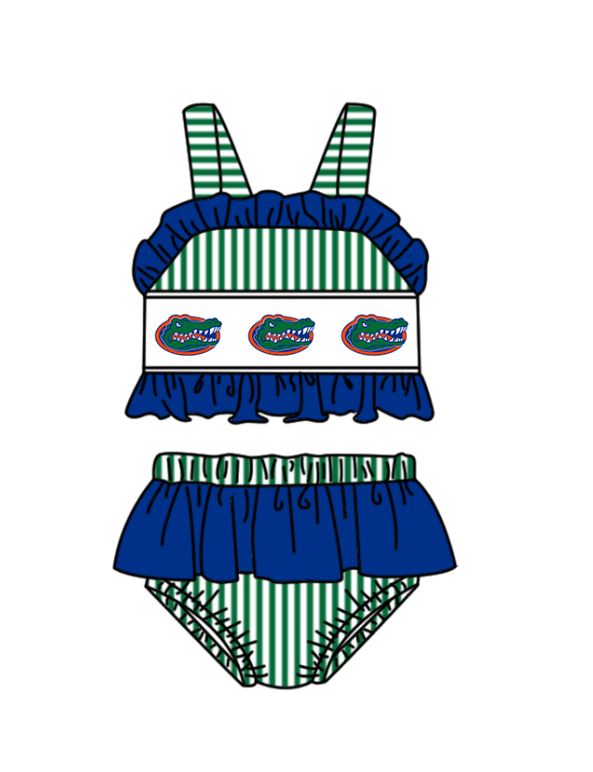 ( Moq 5 Each Style ) Baby Boys Girls Green Stripes Sibling Team Sets Swimsuits Football Clothes