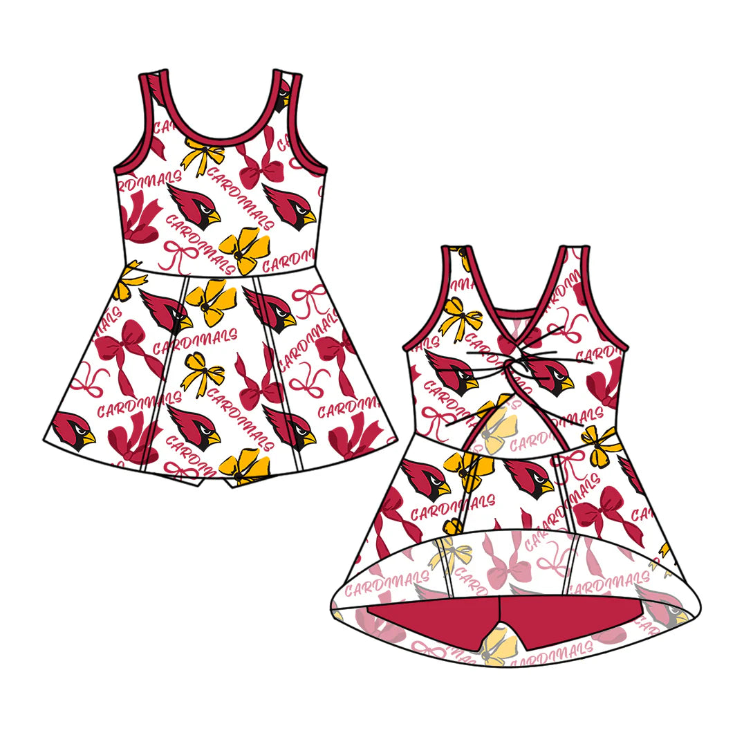 ( Moq 5 each style ) Baby Girl Toddler Team Bows Bird Red Sibling Skort Dress Set 6.9