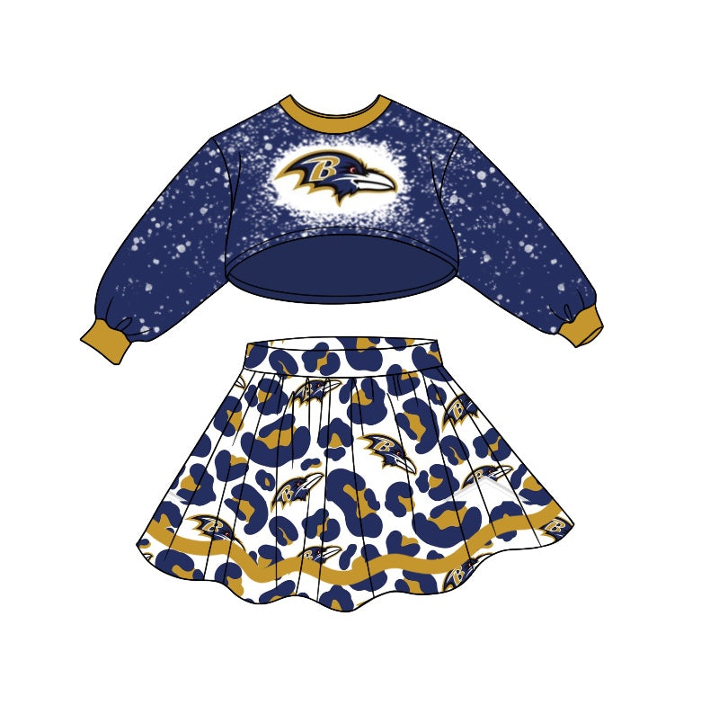 Baby Girl Long Sleeves Bird Tops Leopard Skirt Team Kids Outfit Moq 5