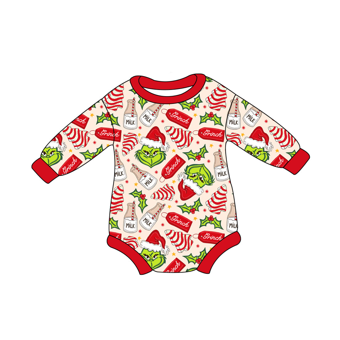 Baby Kids Long Sleeves Christmas Green Face Cake Romper