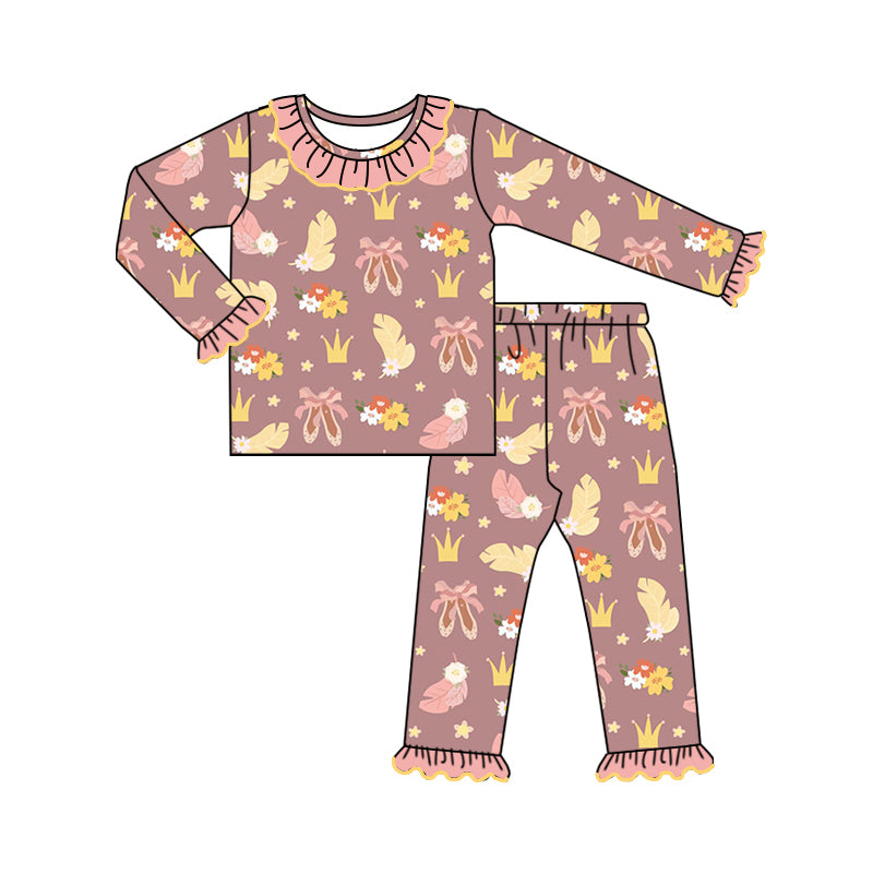 Baby Girl Long Sleeves Dance Flower Shirt Pants Pajamas Set