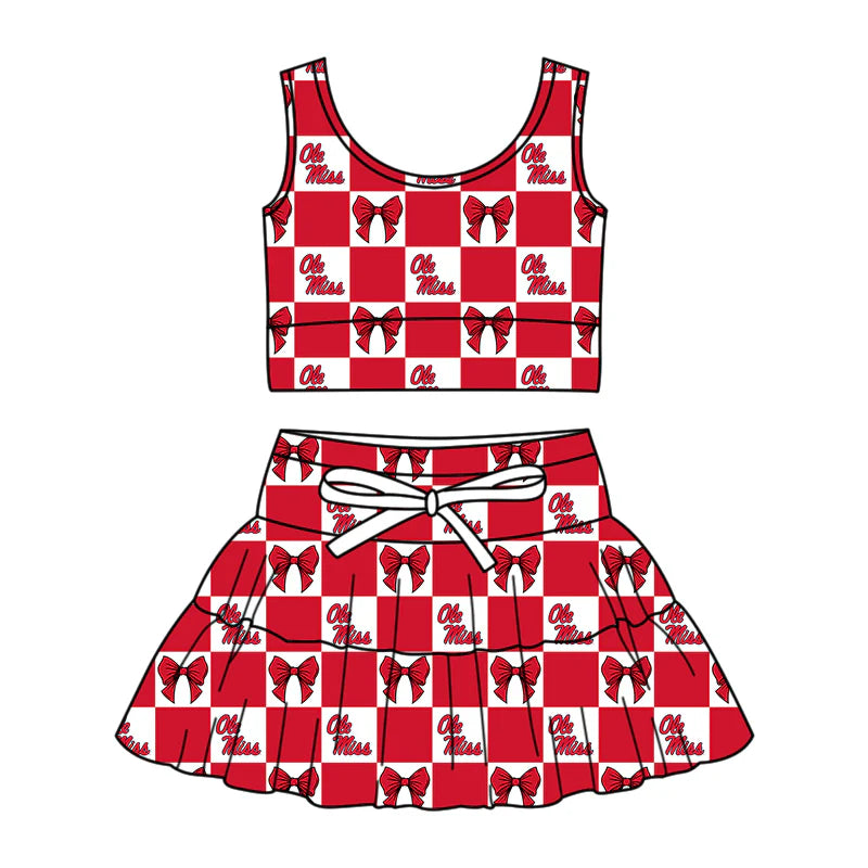 ( Moq 5 Each Style ) Baby Girls Kids Toddler Bows Red Plaid Tops Shorts Skirt Team Set