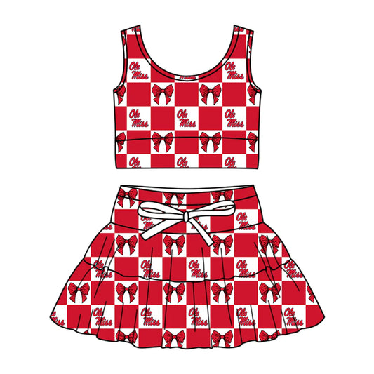 ( Moq 5 Each Style ) Baby Girls Kids Toddler Bows Red Plaid Tops Shorts Skirt Team Set