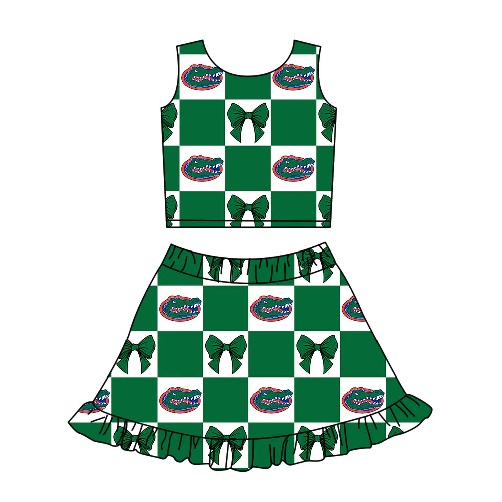 ( Moq 5 Each Style ) Baby Girls Kids Toddler Sleeveless Green Bows Tops Shorts Ruffle Skirt Team Set