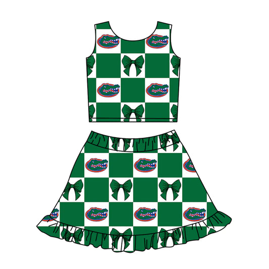( Moq 5 Each Style ) Baby Girls Kids Toddler Sleeveless Green Bows Tops Shorts Ruffle Skirt Team Set