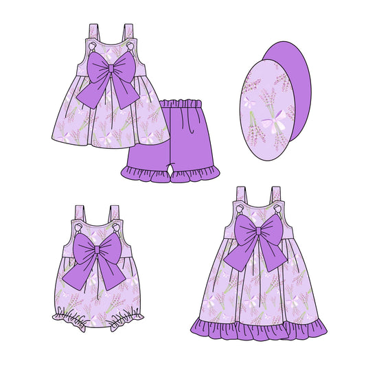 Baby Girl Straps Purple Bows Flower Sibling Romper Dress Set ( Moq 5 Each Style ) 1.25