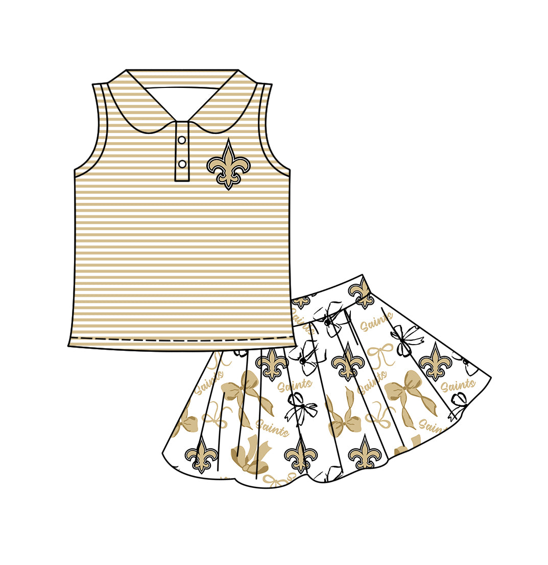 ( Moq 5 each style ) Baby Girl Toddler Team Bows Sibling Khaki Romper Dress Set 7.10