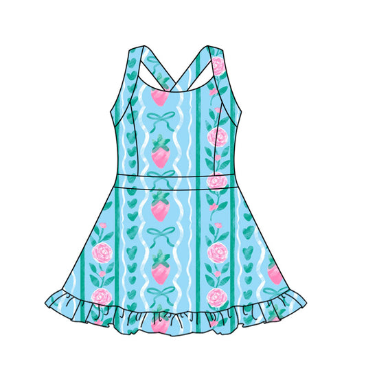 ( Moq 10 ) Baby Girl Green Straps Flower Activity Wear Yoga Knee Length Dress