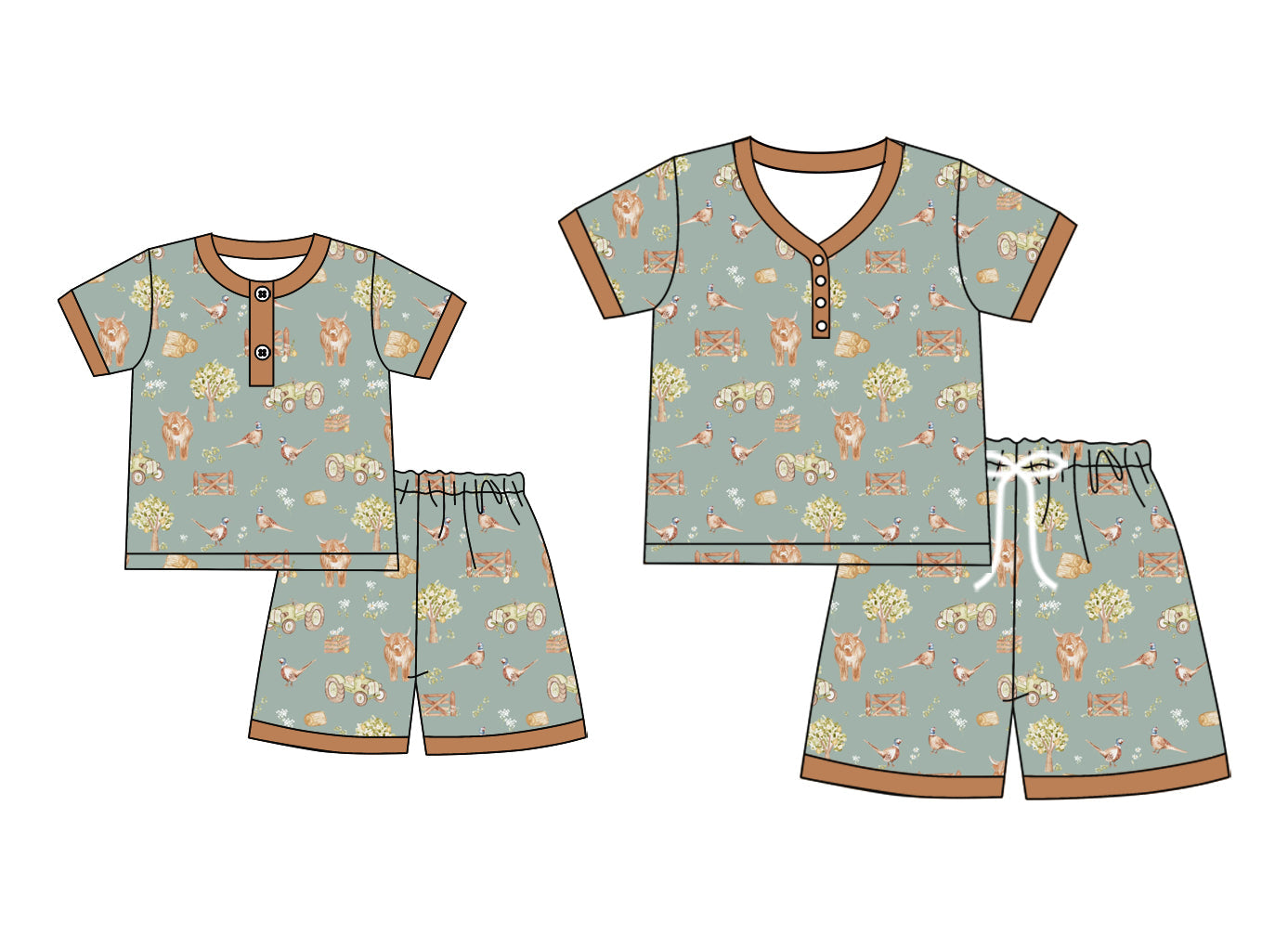 ( Moq 5 Each Style ) Baby Girl Adult Women Western Cow Buttons Sibling Summer Mommy And Me Family Pajamas Set 4.21