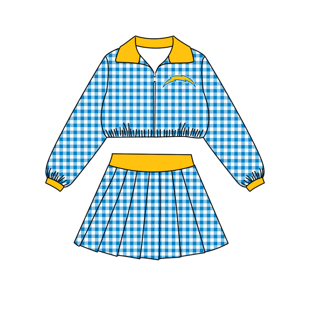 ( Moq 5 ) Baby Girls Kids Long Sleeves Plaid Zipper Tops Skirt Shorts Team Set Clothes