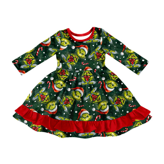 Baby Girl Long Sleeves Christmas Green Face Dress