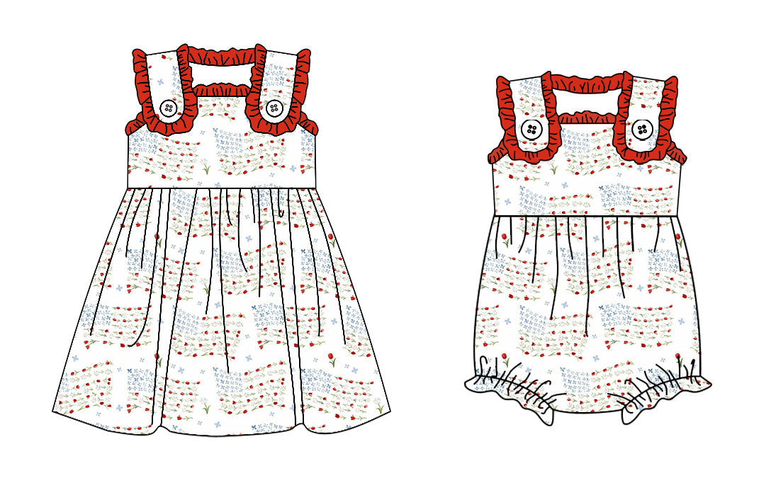 Baby Girl July 4th Flags Sibling Romper Dress ( Moq 5 Each Style ) 1.23