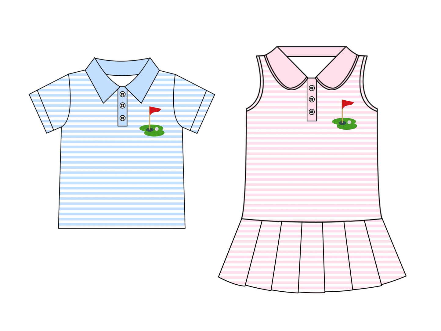 Baby Boy Golf Stripes Buttons Sibling Shirt Dress ( Moq 5 Each Style ) 2.17