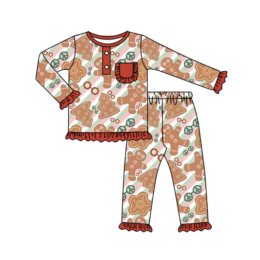 Baby Girl Christmas Long Sleeves Shirt Gingerbread Pants Outfit Pajamas Moq 5