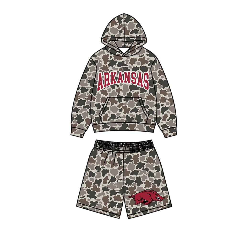 ( Moq 5 ) Baby Boys Kids Long Sleeves Hoodie Pocket Camo Shirt Shorts Team Set Clothes