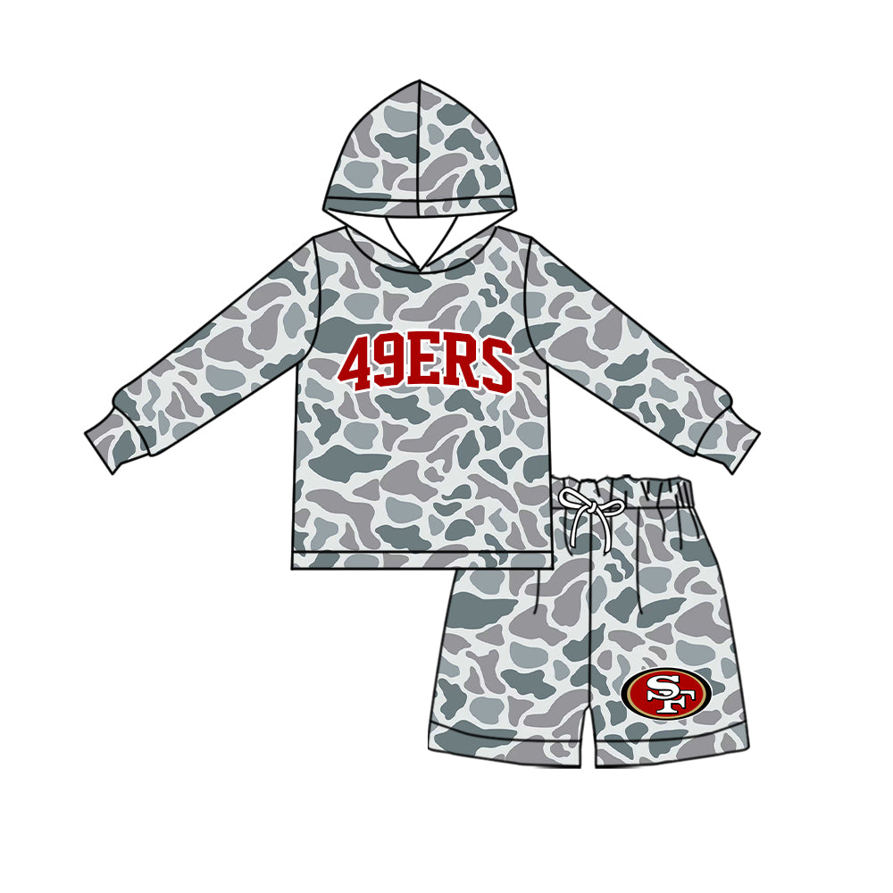 ( Moq 5 ) Baby Girls Kids Long Sleeves Hoodie Shirt Camo Shorts Team Set Clothes