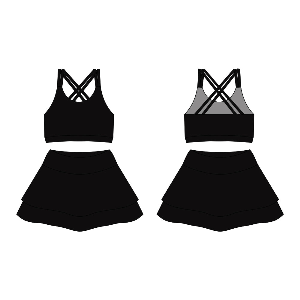 （ Moq 10 ）Baby Girl Black Strap Activity Wear Vests Tops Shorts Skirts Yoga Set