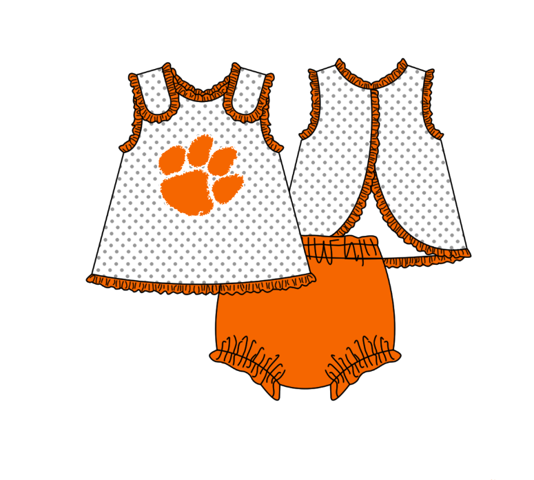 ( Moq 5 ) Baby Girls Toddler Dots Tops Orange Bummie Shorts Team Set