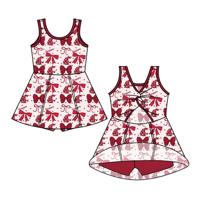 ( Moq 5 each style ) Baby Girl Toddler  Team Red Bows Sibling Dress Set 6.25