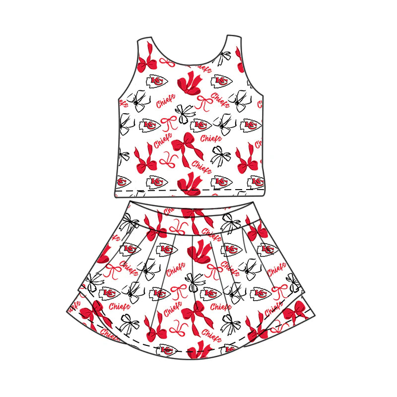 ( Moq 5 each style ) Baby Girl Toddler Team KC Bows Sibling Skort Dress Set 6.4