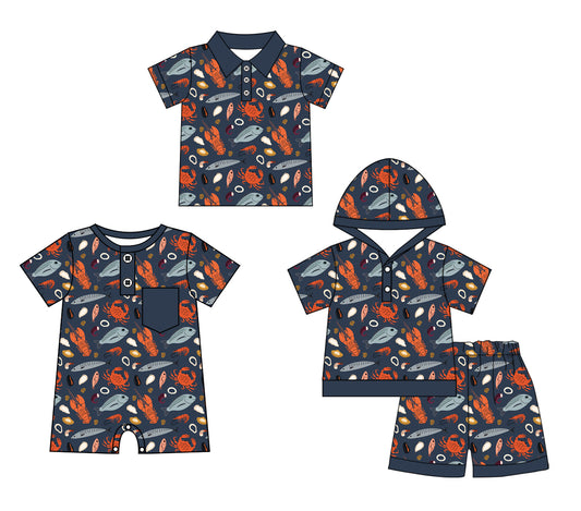Baby Boy Short Sleeves Crawfish Sibling Romper Clothes Set ( Moq 5 Each Design )11.28
