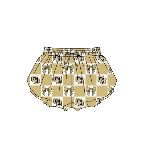 ( Moq 5 ) Baby Girls Adult Women Khaki Bows Checked Team Shorts Sibling Mom and Me Yoga Clothes