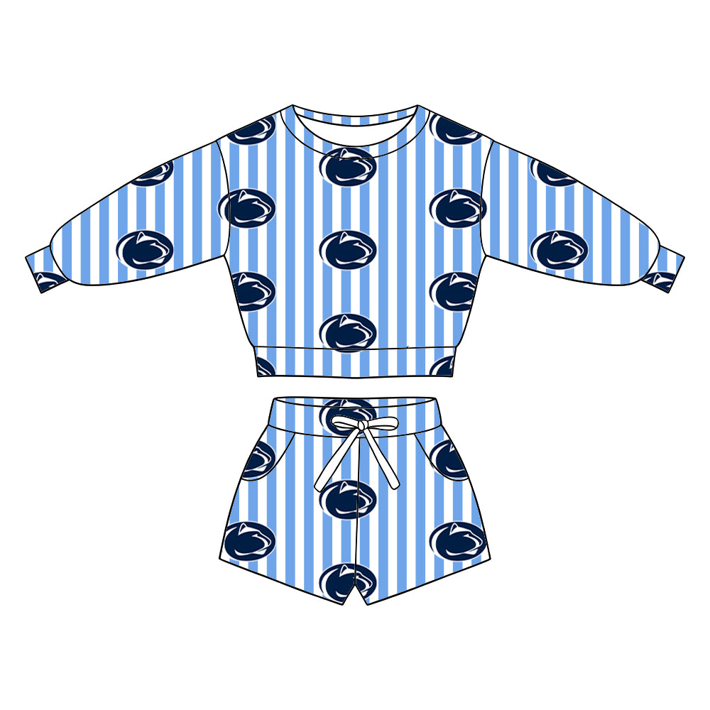 ( Moq 5 ) Baby Girls Kids Long Sleeves Shirt Pockets Shorts Team Set Clothes