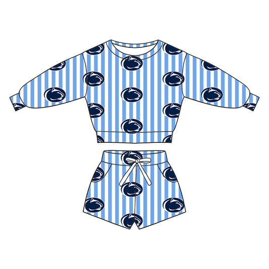 ( Moq 5 ) Baby Girls Kids Long Sleeves Shirt Pockets Shorts Team Set Clothes