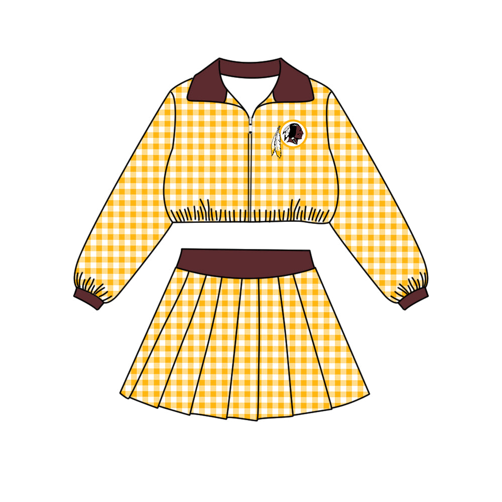 ( Moq 5 ) Baby Girls Kids Long Sleeves Plaid Zipper Tops Skirt Shorts Team Set Clothes