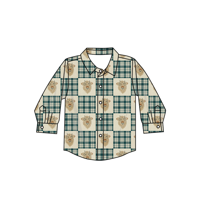 Baby Boy Long Sleeves Cow Green Plaid Western Buttons Shirt