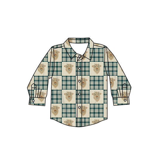 Baby Boy Long Sleeves Cow Green Plaid Western Buttons Shirt