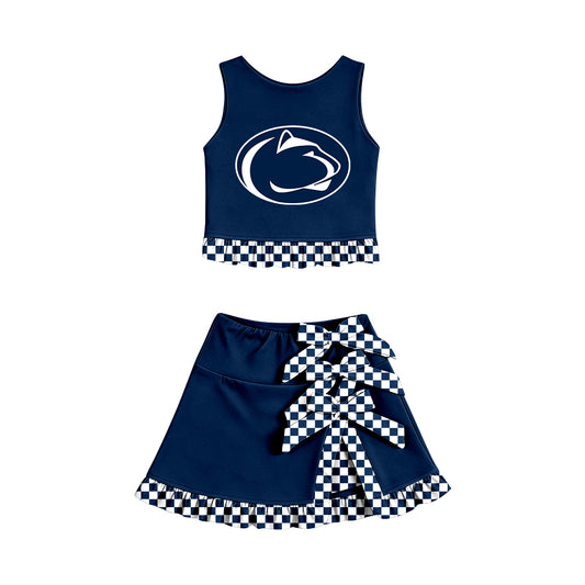 ( Moq 5 ) Baby Girls Kids Sleeveless Vest Bows Skirt Shorts Team Set Cheer Clothes