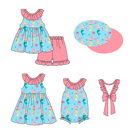 Baby Girl Mermaid Bows Sibling Romper Dress Set ( Moq 5 Each Style ) 2.20