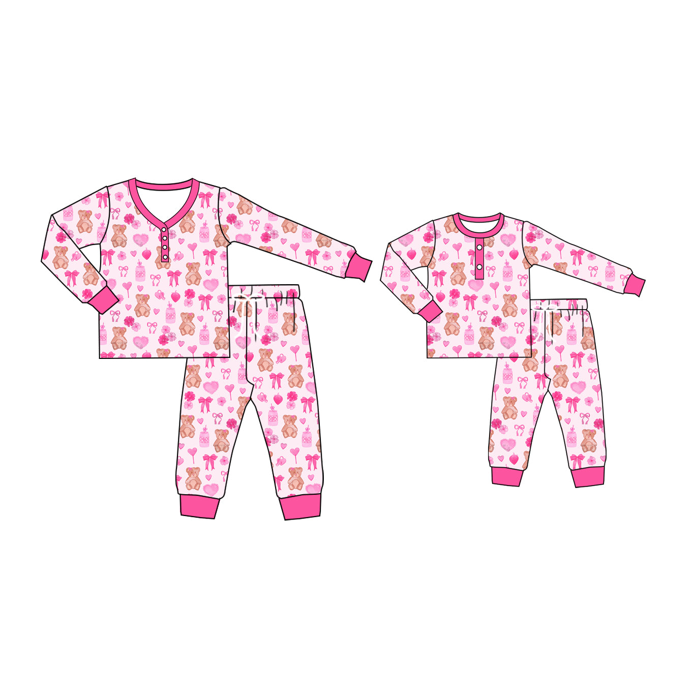 Baby Kids Toddler Toddler Adult Long Sleeves Hearts Bows Pants Sibling Family Pajamas Set ( Moq 5 Each Style ) 12.2