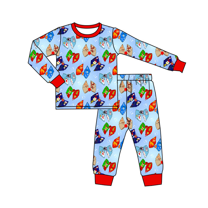 Baby Girl Toddler Long Sleeves Christmas Cartoon Bows Shirt Pants Pajamas Set