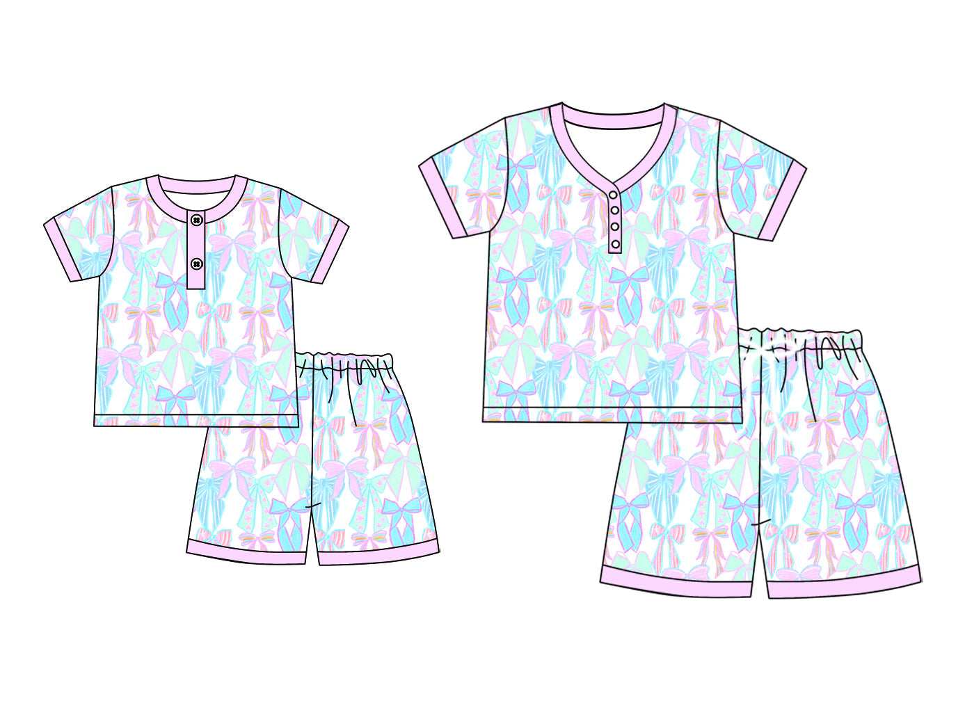 ( Moq 5 Each Style ) Baby Girl Adult Women Bows Sibling Mommy And Me Family Pajamas Set 4.24