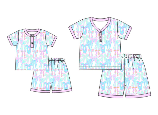 ( Moq 5 Each Style ) Baby Girl Adult Women Bows Sibling Mommy And Me Family Pajamas Set 4.24