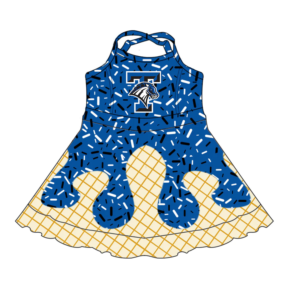 ( Moq 5 each style ) Baby Boy Girl Summer Team Sibling Blue Drip Bows Shorts Shirt Dress Set 7.25