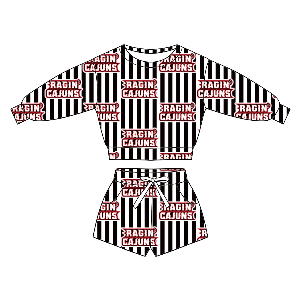 ( Moq 5 ) Baby Girls Kids Long Sleeves Shirt Pockets Shorts Team Set Clothes