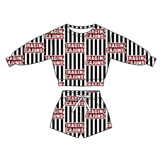 ( Moq 5 ) Baby Girls Kids Long Sleeves Shirt Pockets Shorts Team Set Clothes