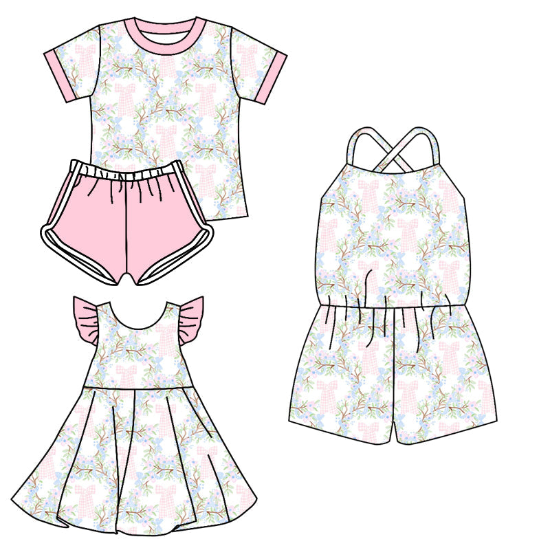 Baby Girl Summer Pink Bows Flower Sibling Jumpsuit Dress Set ( Moq 5 Each Style ) 3.13