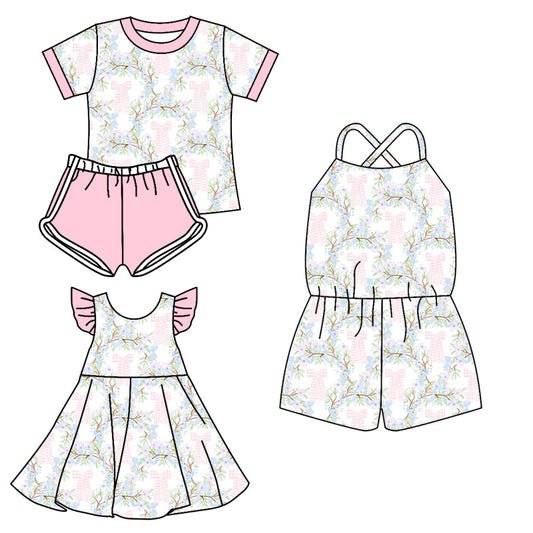 Baby Girl Summer Pink Bows Flower Sibling Jumpsuit Dress Set ( Moq 5 Each Style ) 3.13
