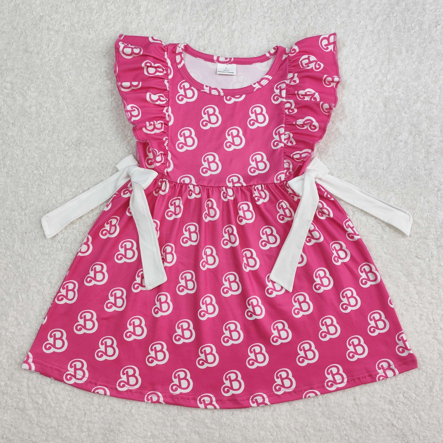 Baby Girl Short Sleeves Doll Bows Bubble Pink Knee Length Dress